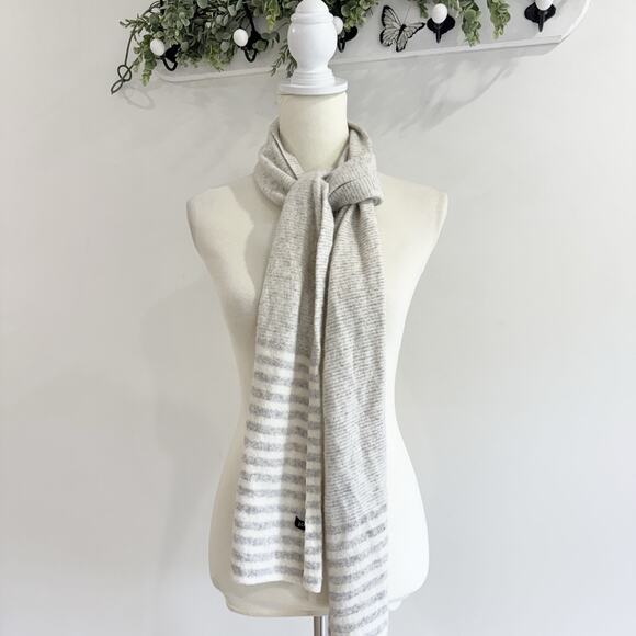 J. Crew Wool Blend Grey Striped Scarf - Picture 1 of 3
